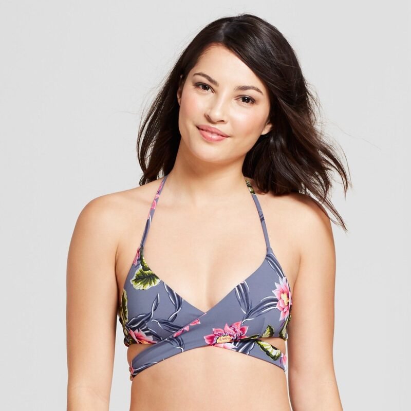 Floral bikini top in gray